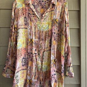 Jane & Delaney blouse crinkle front pleats lightweight pink/gold tones